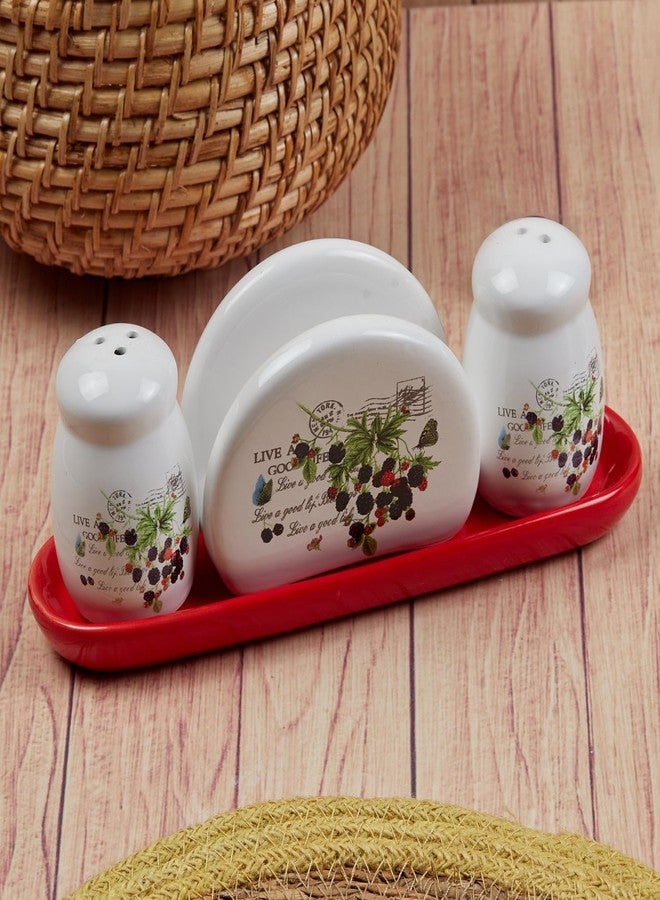 Kookee Ceramic Salt and Pepper Shakers Set with Tray - Elegant Namak Dani, Spice Sprinkler & Dispenser for Dining Table, Kitchen & Restaurant Use (11154) - Image 1